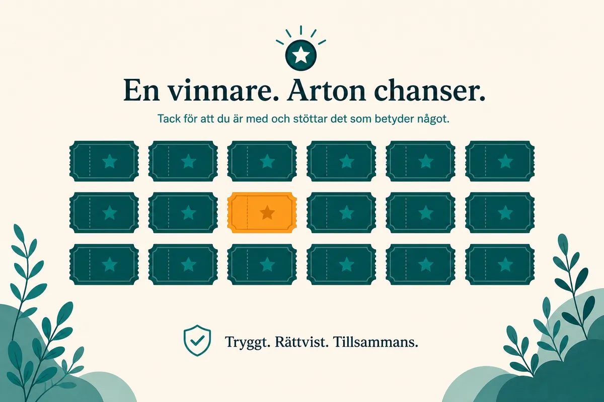 Arton lottsymboler i ett rutnät där en enda är markerad i orange.