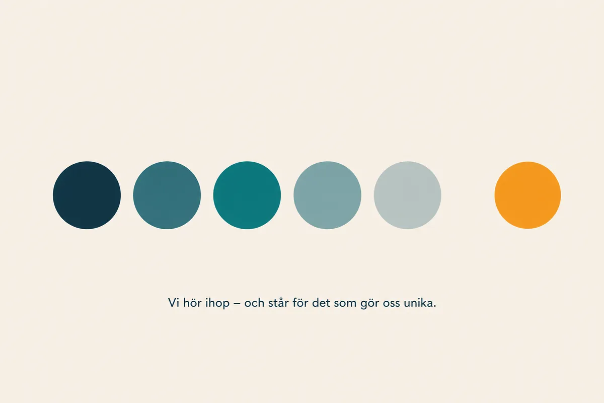Fem grå cirklar i rad och en sjätte cirkel för sig i orange, som visar de fem vita bollarna och Mega Ball.