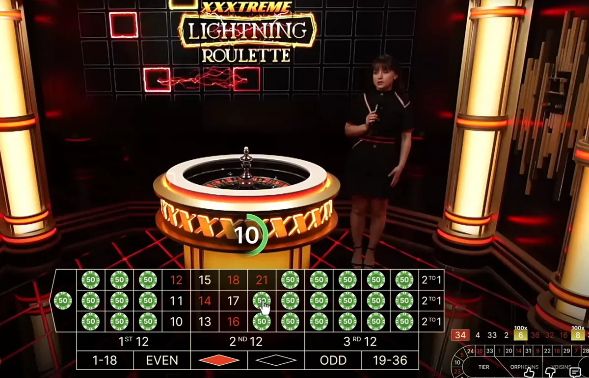 Skärmbild från spelet XXXtreme Lightning Roulette.